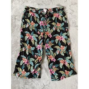 Stella Parker Flowy Pants Women's 1X Plus Berry Black Floral Rayon Beach Cruise